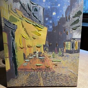 Canvas REPRODUCED print of VAN GOGH’s  “THE CAFE TERRACE” stapled to board 🌼🌞